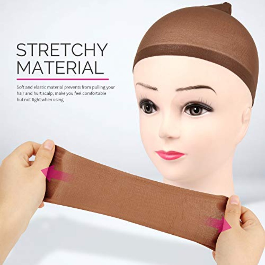 Wig Cap, 4 pieces Dark Brown S - Wig Cap Stocking ulasan dan harga