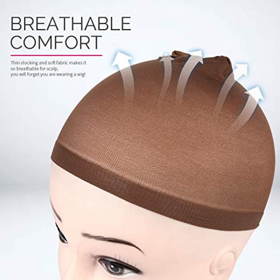 Wig Cap, 4 pieces Dark Brown S - Wig Cap Stocking ulasan dan harga