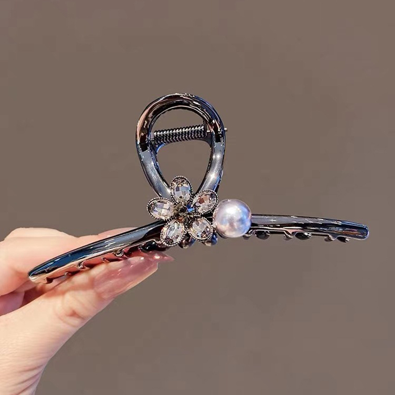 Black Crystal Flower Large Hai - Hair Clip Claw Large ulasan dan harga