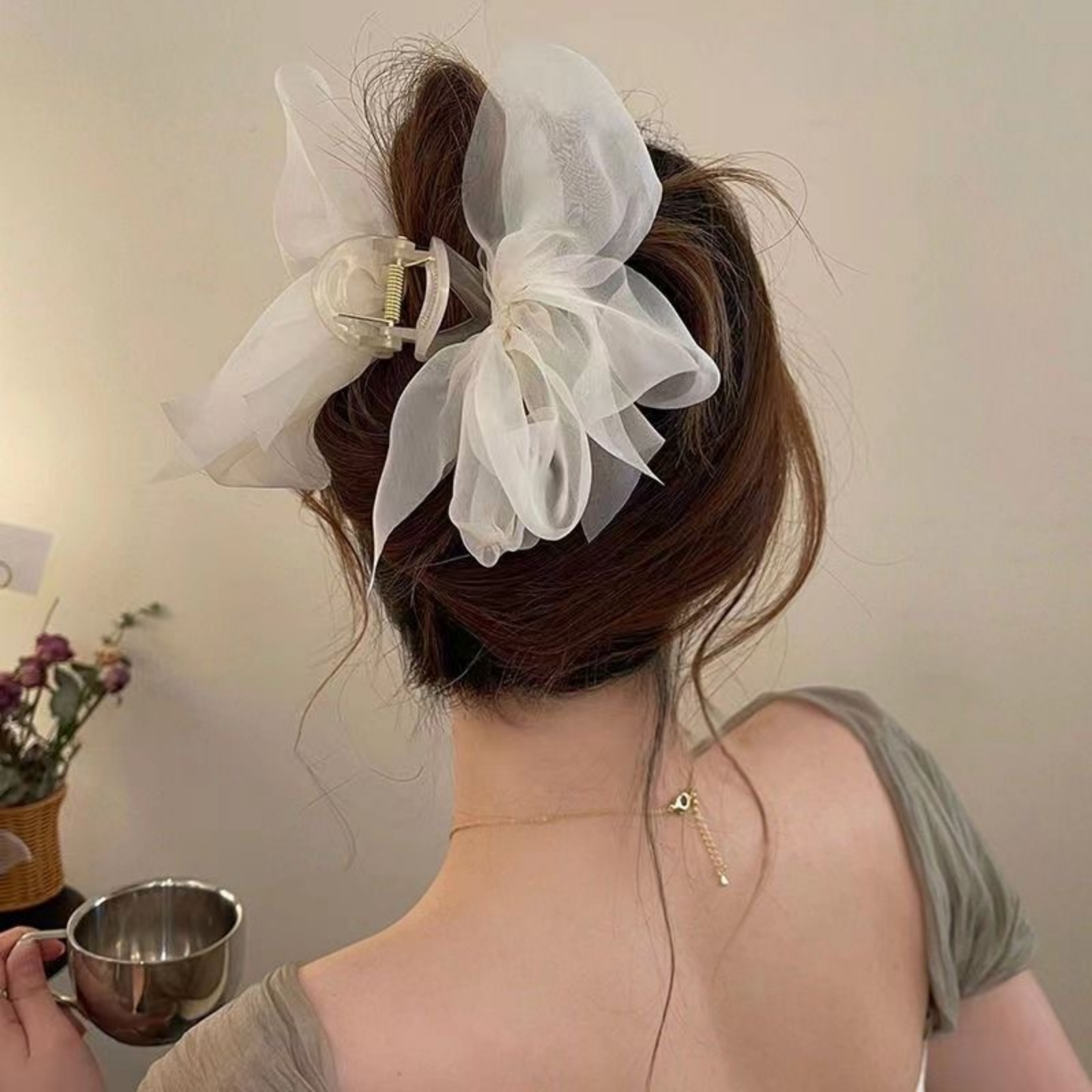 1PCFashion Mesh Tulle Large Bo - Hair Clip Claw Large ulasan dan harga