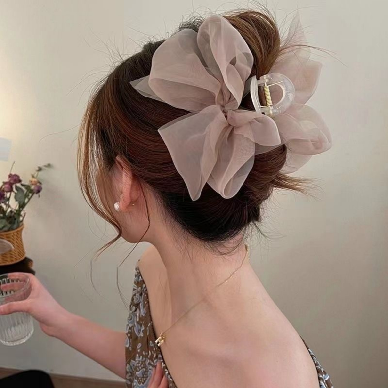 1PCFashion Mesh Tulle Large Bo - Hair Clip Claw Large ulasan dan harga