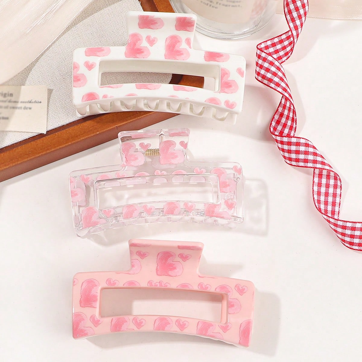 3Pcs Pink Love Print Hair Claw - Hair Clip Claw Large ulasan dan harga
