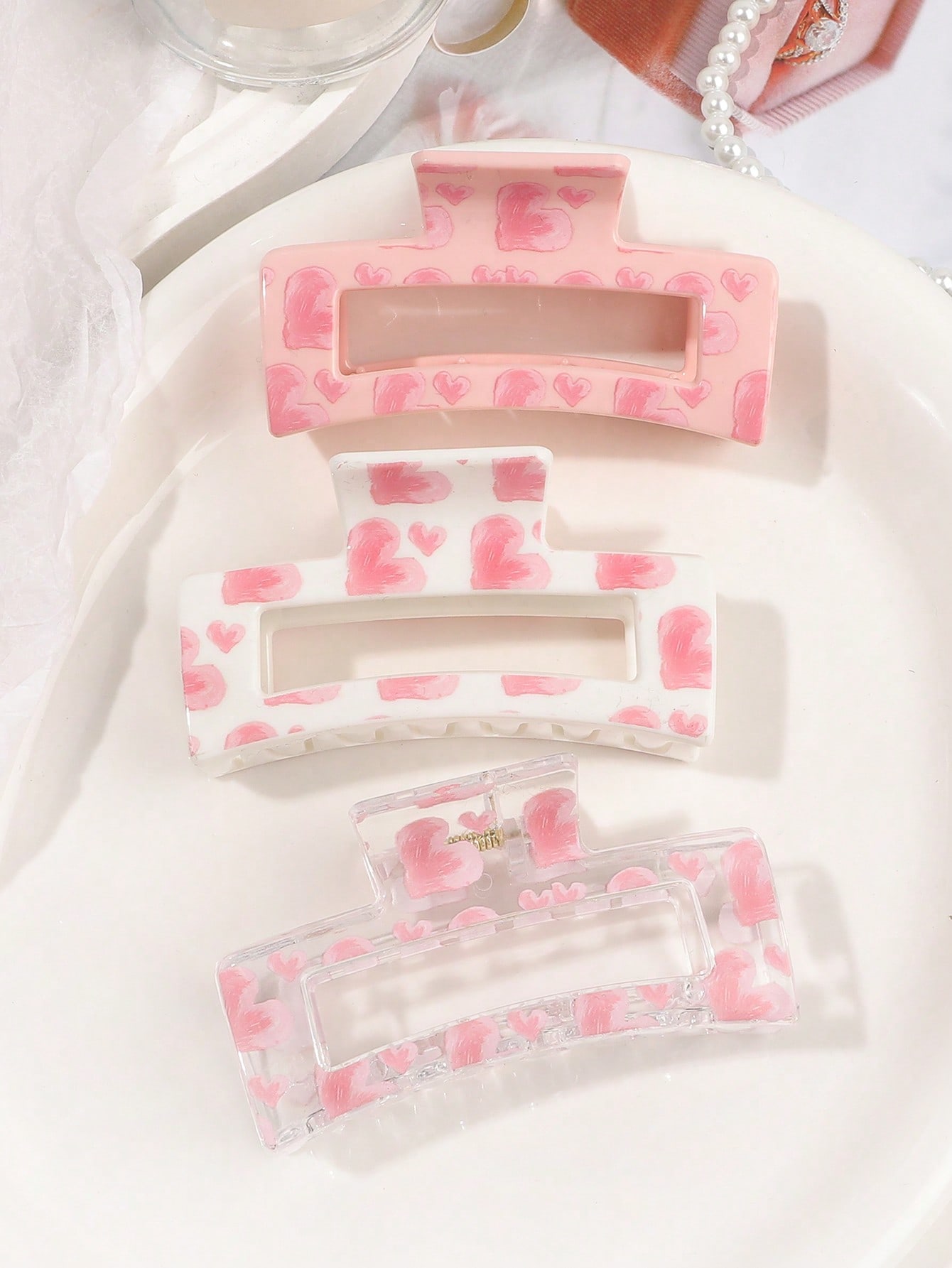 3Pcs Pink Love Print Hair Claw - Hair Clip Claw Large ulasan dan harga