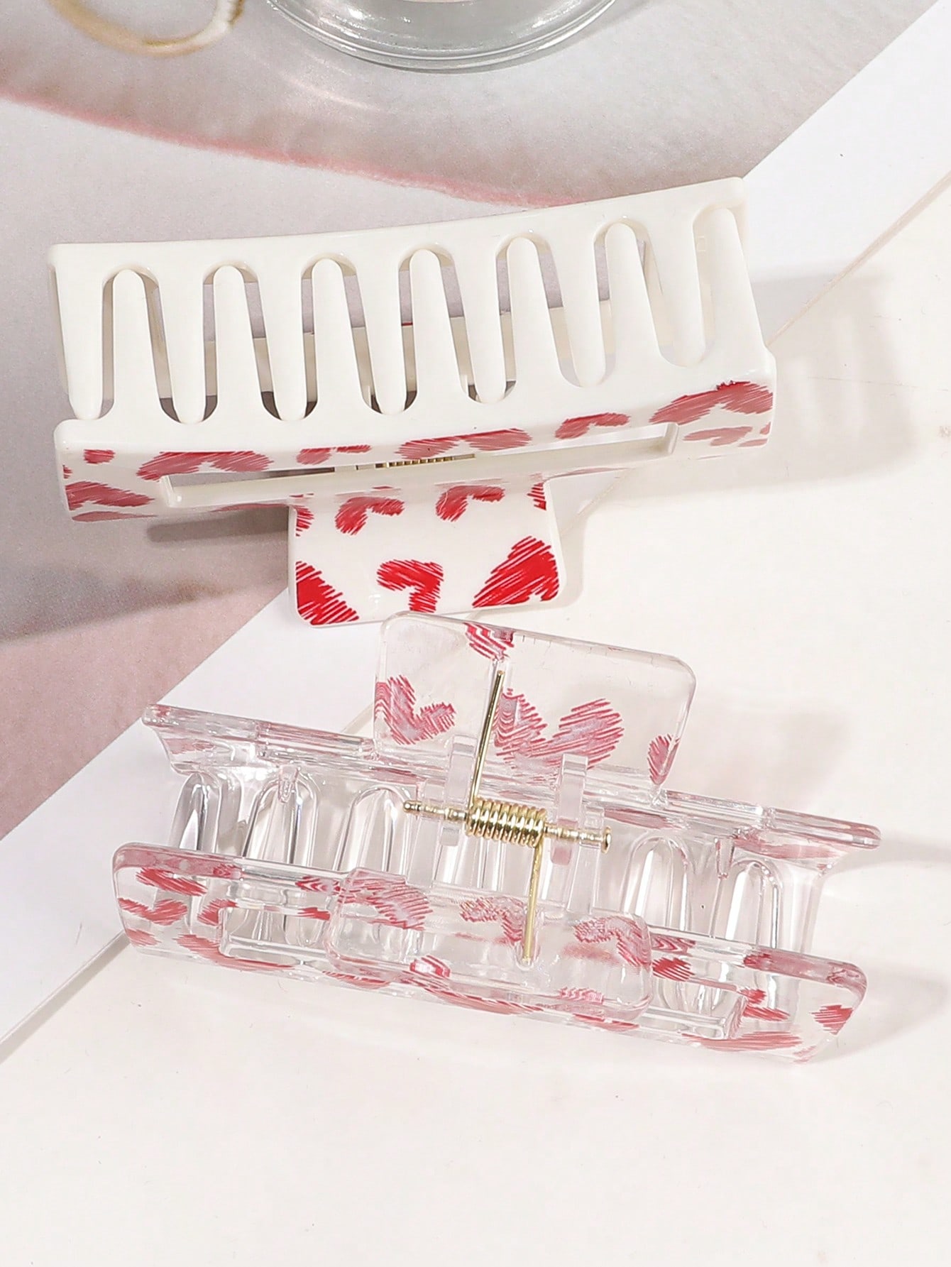 3Pcs Pink Love Print Hair Claw - Hair Clip Claw Large ulasan dan harga